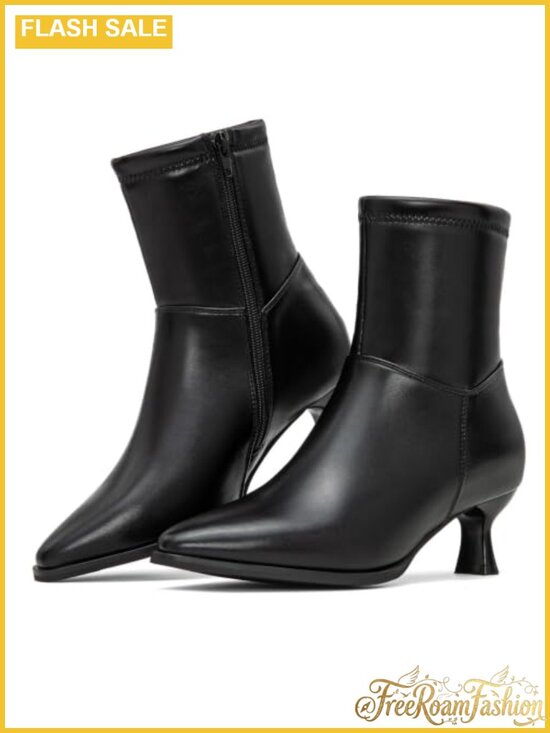 Shoes - Pointed Toe Kitten Heel Ankle Boots Faux Suede Dressy Booties